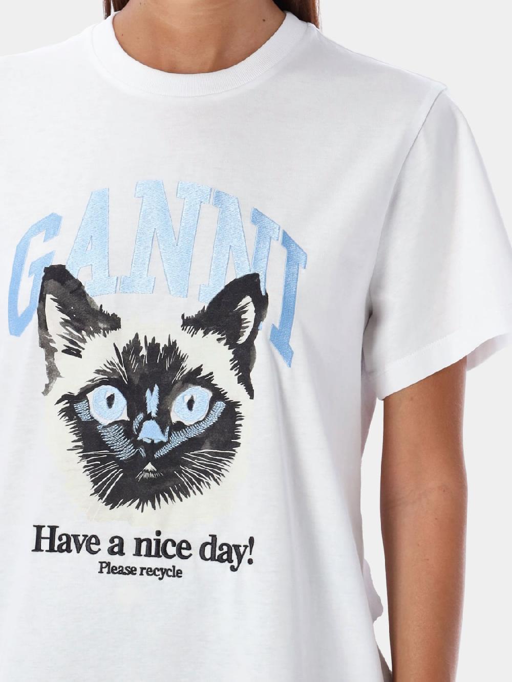 Giglio T-shirt con stampa Gatto Ganni Sottocosto