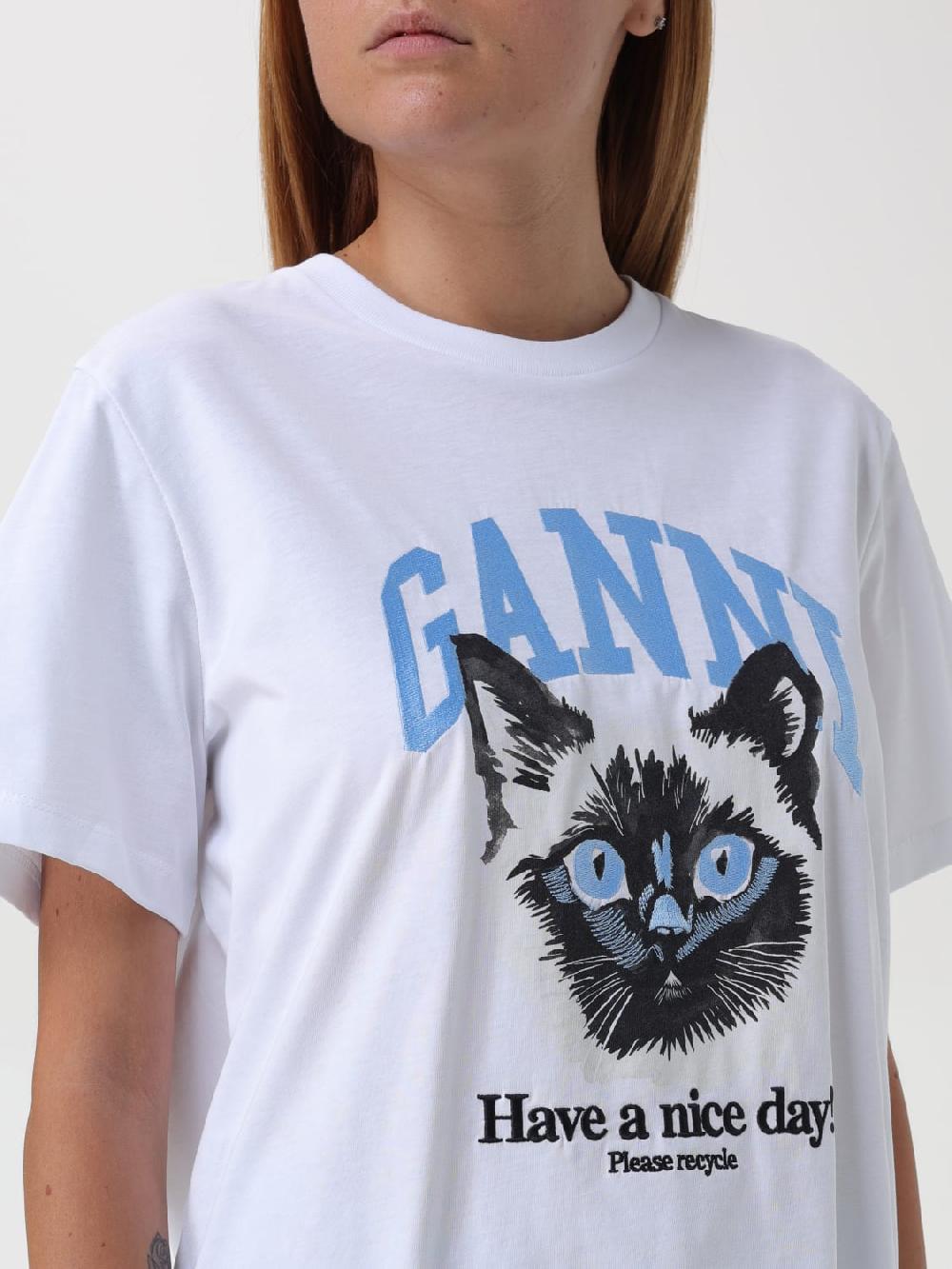 Giglio T-shirt con stampa Gatto Ganni Sottocosto