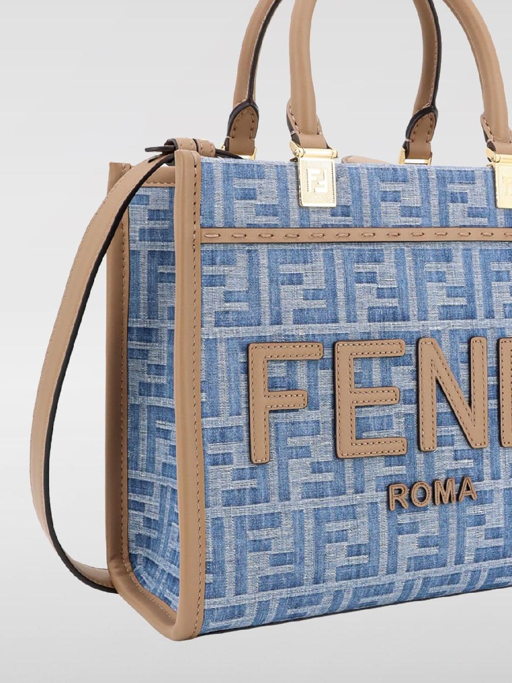 Giglio Borsa Sunshine Fendi in denim con monogram FF all over Fino Al -60%