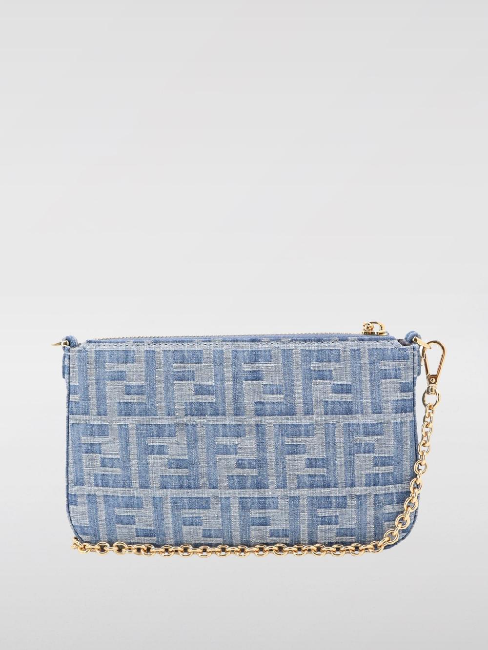 Giglio Pouch Baguette Fendi in denim con monogram FF jacquard Saldi