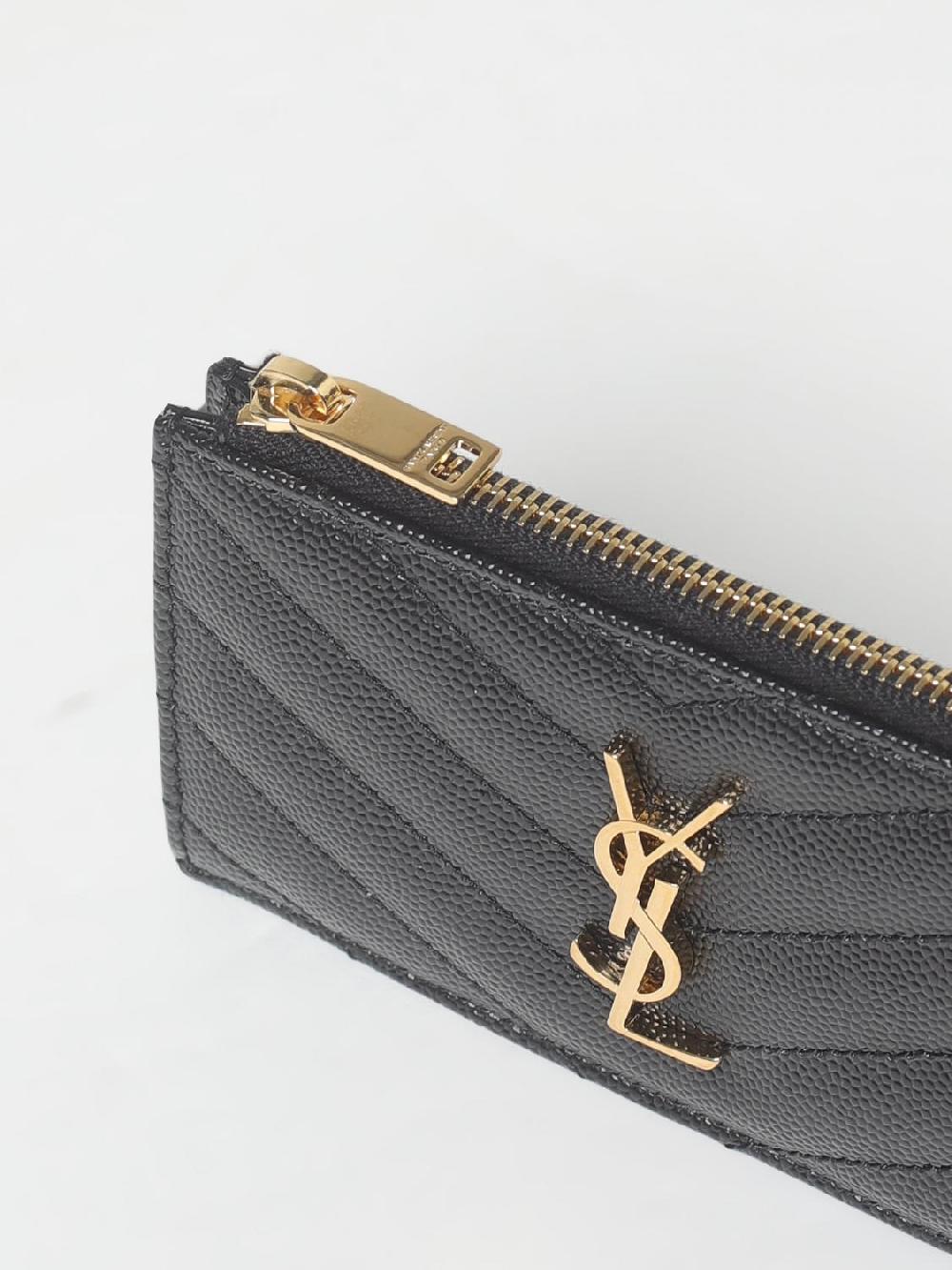 Giglio Portacarte di credito Saint Laurent in pelle grain de poudre Vendita Calda