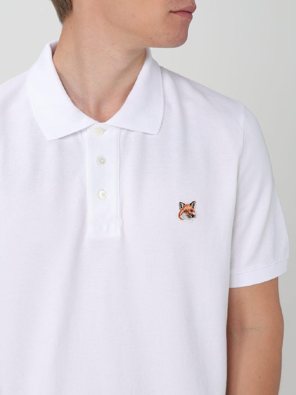 Giglio Polo Maison Kitsuné in piquet di cotone con logo Saldi Di Fabbrica