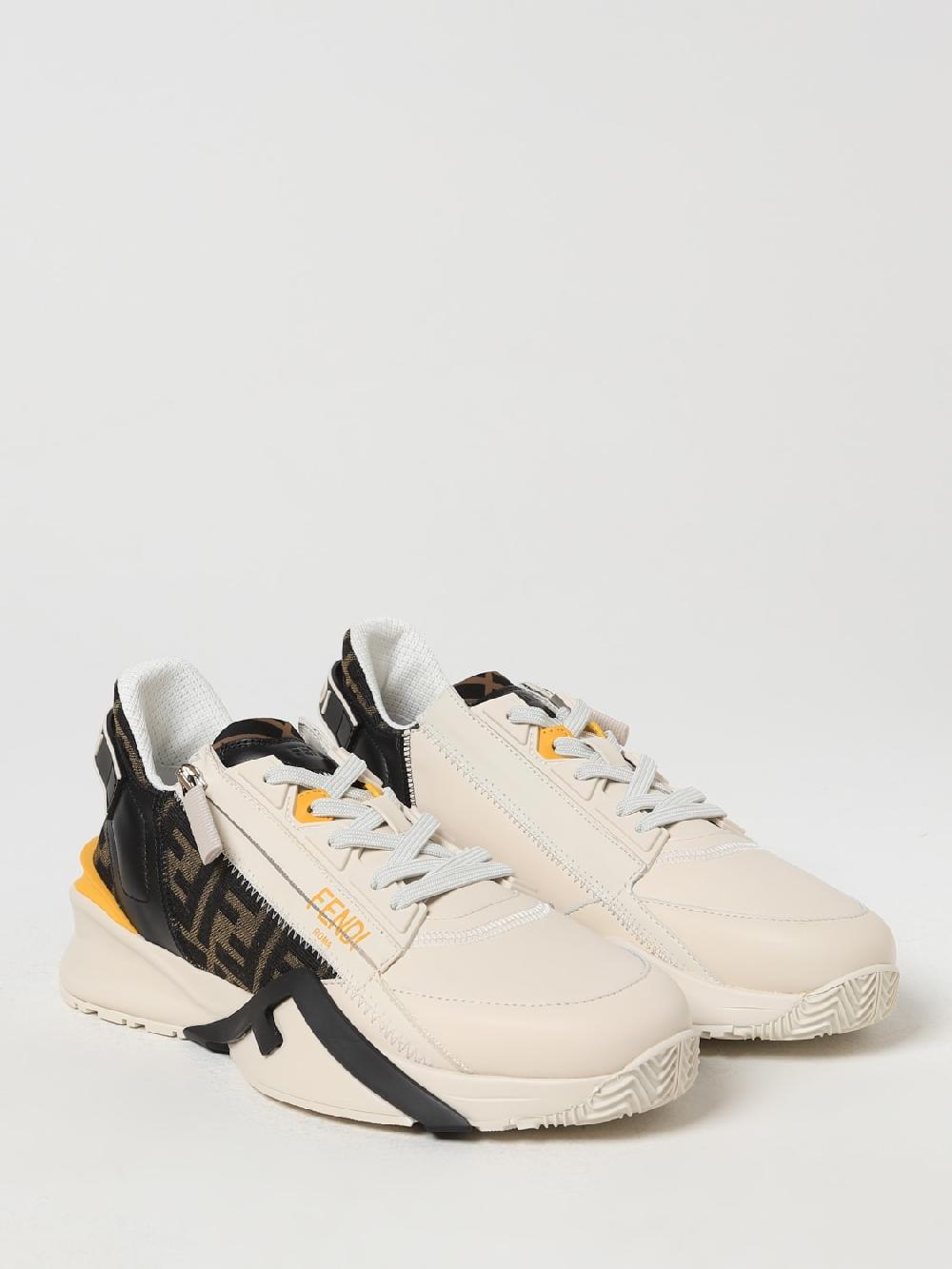 Giglio Sneakers Flow Fendi in pelle e tessuto con FF jacquard Saldi