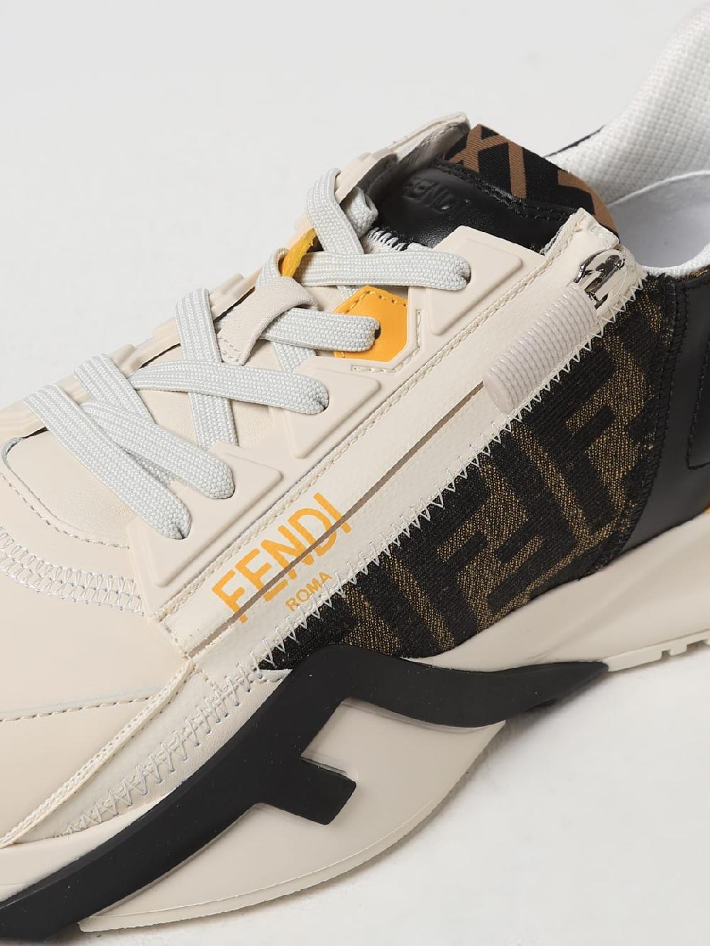Giglio Sneakers Flow Fendi in pelle e tessuto con FF jacquard Saldi