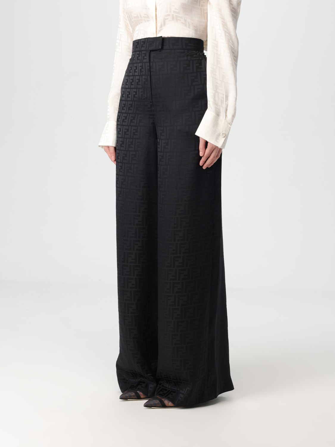 Giglio Pantalone Fendi in seta con monogram FF jacquard Novità