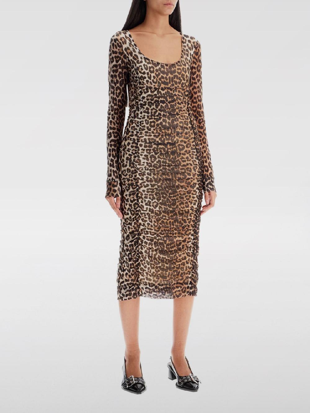 Giglio Abito Ganni in tessuto elasticizzato animalier Nuovo