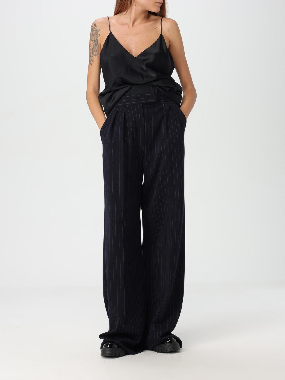 Giglio Pantalone Piroghe Max Mara gessato in lana vergine Offerta speciale