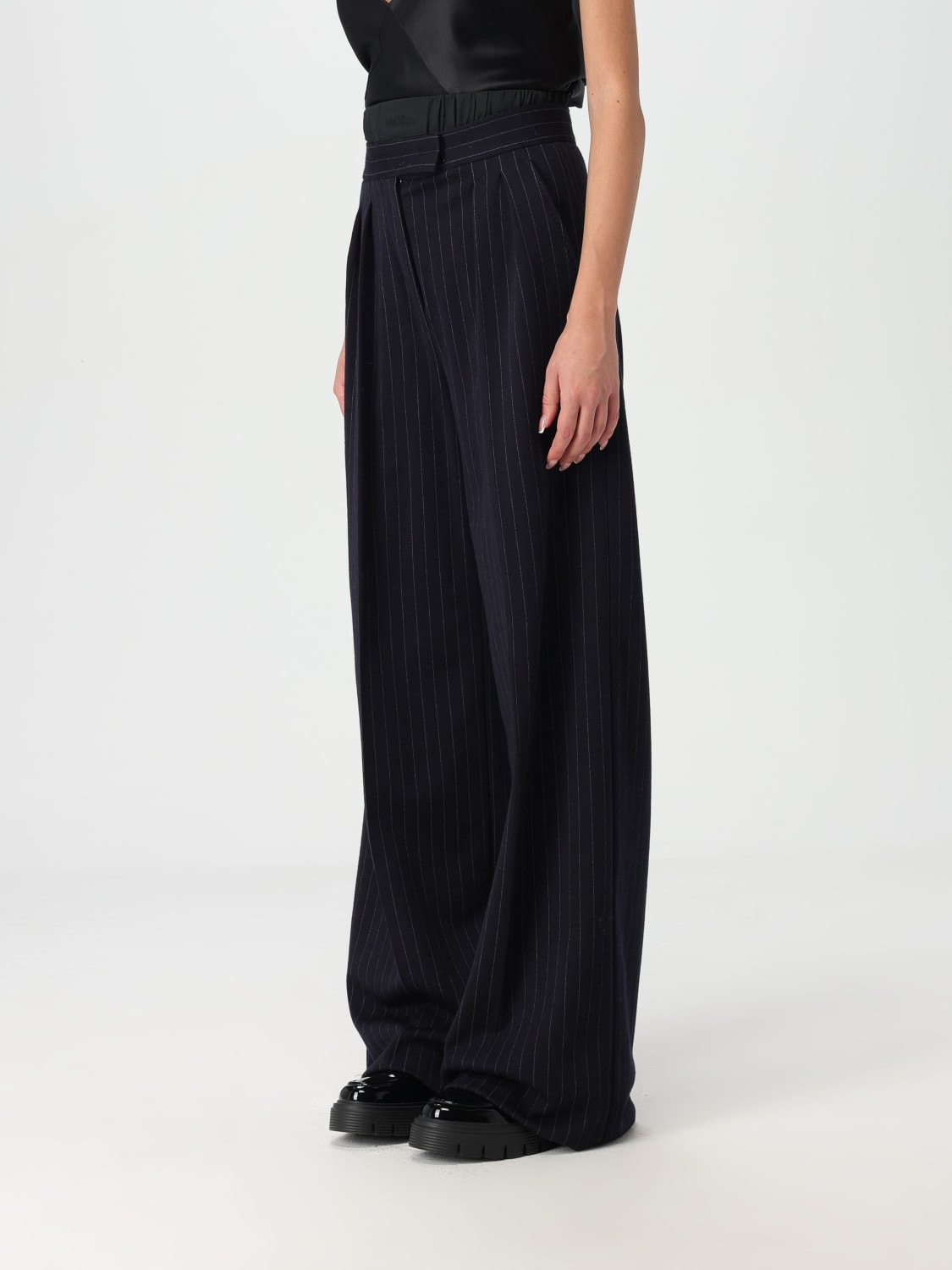 Giglio Pantalone Piroghe Max Mara gessato in lana vergine Offerta speciale